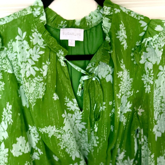 Sugarlips Polare Floral Kristen Tiered Midi Dress in Kelly Green Size Small - Picture 9 of 16